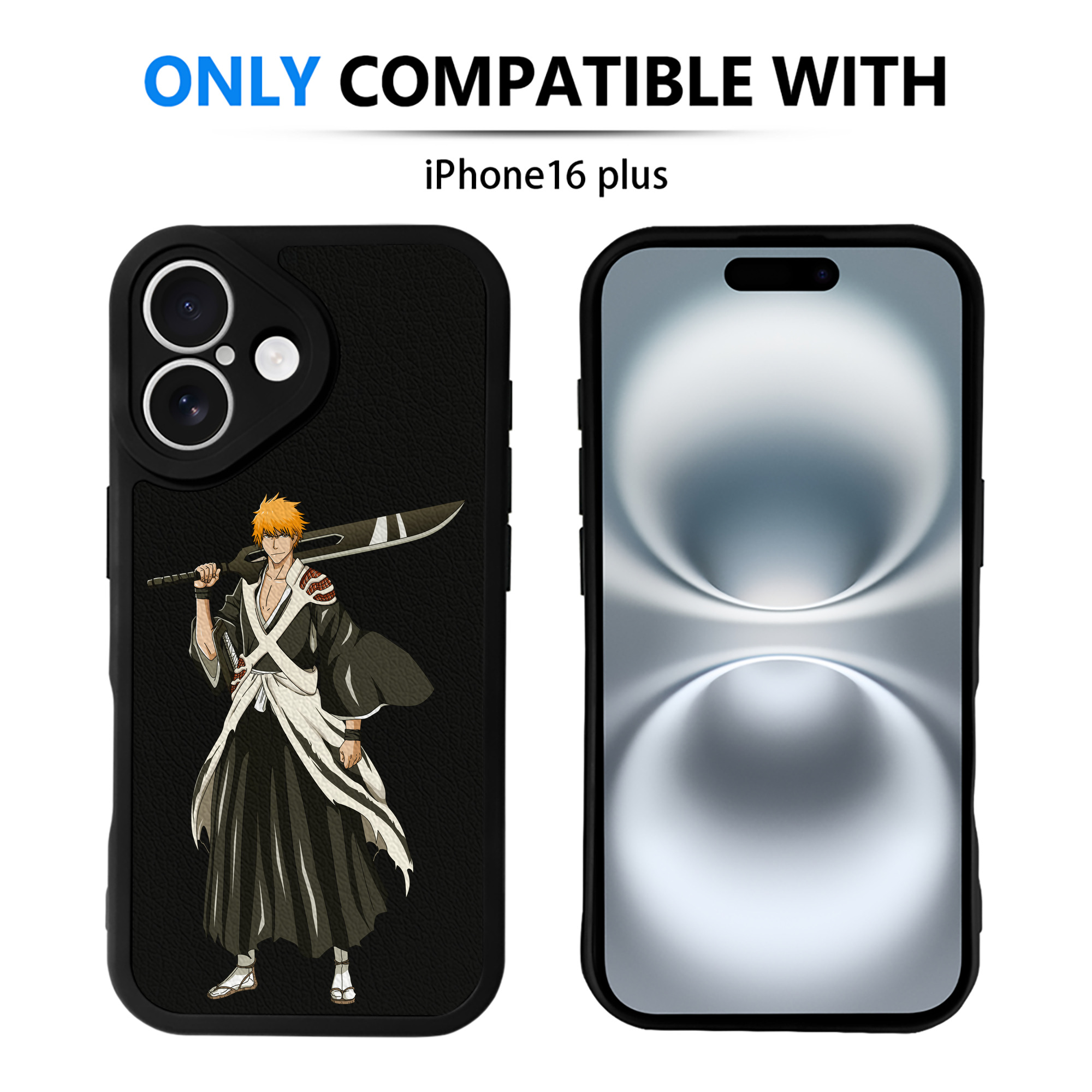 ブリーチ 黒崎一護（くろさき いちご）BLEACH Kurosaki Ichigo 【iPhone 16シリーズ対応】シリコンスマホケース（レザー調） 材質：シリコン